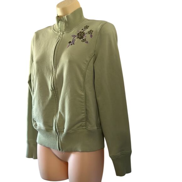 Prospirit Green Knit Jacket with Embroidered Flower Woman Size Medium Athletic - Picture 2 of 13
